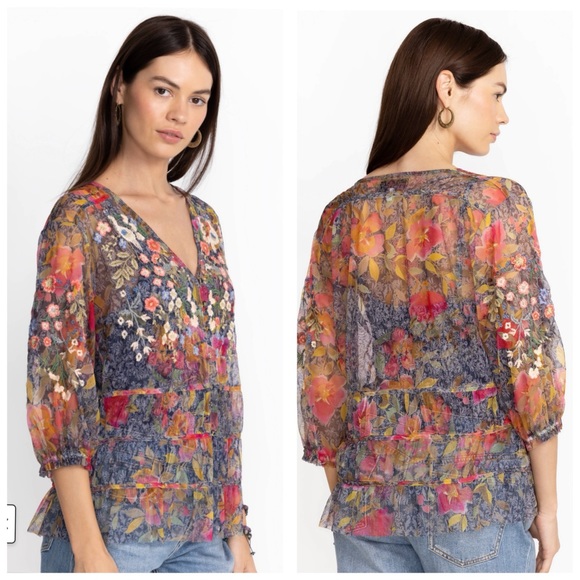 NWT Johnny Was Locust Mesh Blouse Embroidered Floral Garden Top Shirt Size Large - Picture 2 of 16